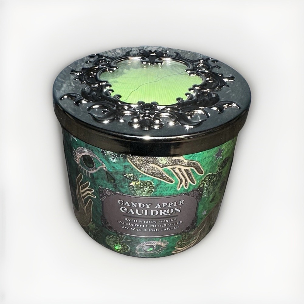 Ltd. Ed. Bath & Body Works Candy Apple Cauldron 3-Wick Candle Spooky Lid 14.5 oz